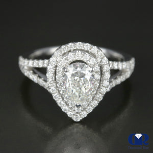 1.82 Carat Pear Cut Diamond Double Halo Engagement Ring In 18K White Gold - Diamond Rise Jewelry