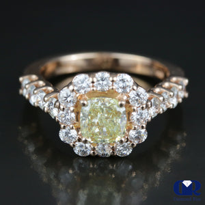 2.81 Carat Cushion Cut Fancy Yellow Diamond Halo Engagement Ring In 14K Rose Gold - Diamond Rise Jewelry