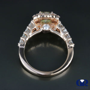 2.81 Carat Cushion Cut Fancy Yellow Diamond Halo Engagement Ring In 14K Rose Gold - Diamond Rise Jewelry