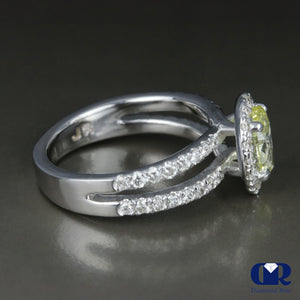 1.94 Carat Fancy Yellow Oval Cut Diamond Halo Engagement Ring In 14K White Gold - Diamond Rise Jewelry