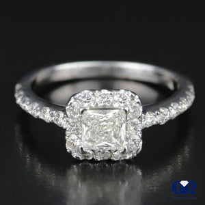 Natural 1.46 Ct Radiant Cut Diamond Halo Engagement Ring 14K White Gold