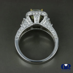 3.82 Carat Cushion Cut Fancy Yellow Halo Engagement Ring In 14K White Gold - Diamond Rise Jewelry