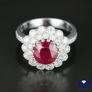 Women's Diamond & Ruby Cocktail Ring Right Hand Ring In 14K White Gold - Diamond Rise Jewelry