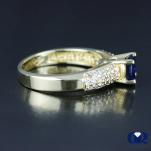 Women's Round Sapphire & Round Diamond Cocktail Ring & Right Hand Ring In 14K White Gold - Diamond Rise Jewelry