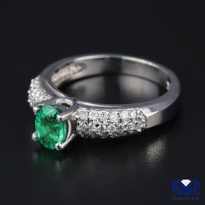 Natural 1.10 Ct Emerald & Diamond Ring Engagement 14K White Gold - Diamond Rise Jewelry