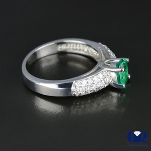 Natural 1.10 Ct Emerald & Diamond Ring Engagement 14K White Gold - Diamond Rise Jewelry