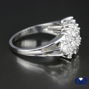 Women's Round Cut Diamond Three Row Prong Setting Wedding Anniversary Ring In 14K White Gold - Diamond Rise Jewelry