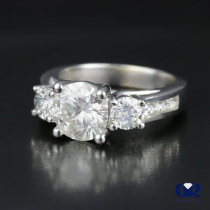 2.60 Carat Round Cut Three Stone Diamond Engagement Ring In 14K White Gold - Diamond Rise Jewelry