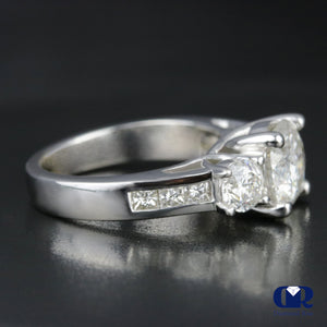 2.60 Carat Round Cut Three Stone Diamond Engagement Ring In 14K White Gold - Diamond Rise Jewelry