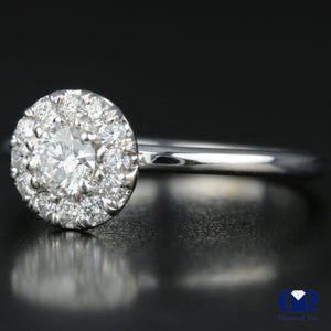 0.55 Carat Round Cut Diamond Halo Engagement Ring In 14K White Gold - Diamond Rise Jewelry