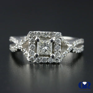 Princess Cut Diamond Halo Engagement Ring In 14K White Gold - Diamond Rise Jewelry