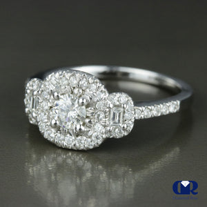 0.68 Carat Round Cut Diamond Halo Engagement Ring In 14K White Gold - Diamond Rise Jewelry