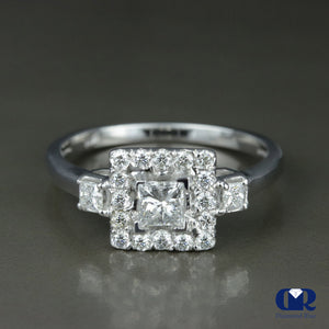 0.68 Carat Princess Cut Diamond Halo Engagement Ring In 14K White Gold - Diamond Rise Jewelry