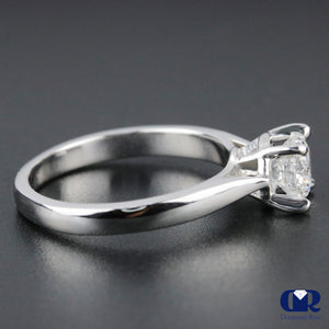 1.00 Carat Round Cut Diamond 4 Prong Solitaire Engagement Ring In 14K White Gold - Diamond Rise Jewelry