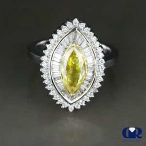 1.86 Carat Fancy Yellow Marquise Cut Diamond Engagement Ring In 18K White Gold - Diamond Rise Jewelry