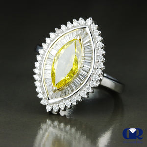 1.86 Carat Fancy Yellow Marquise Cut Diamond Engagement Ring In 18K White Gold - Diamond Rise Jewelry