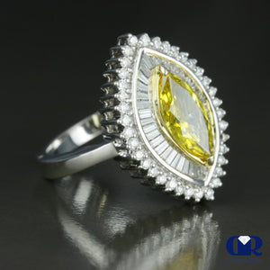 1.86 Carat Fancy Yellow Marquise Cut Diamond Engagement Ring In 18K White Gold - Diamond Rise Jewelry