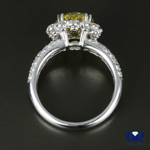 3.66 Carat Round Cut Fancy Yellow Halo Engagement Ring In 18K White Gold - Diamond Rise Jewelry