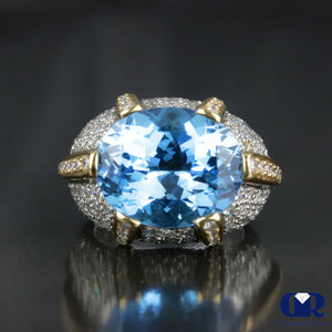 Large Blue Topaz & Diamond Cocktail Ring & Right Hand Ring In 18K Gold - Diamond Rise Jewelry