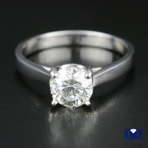 1.04 Carat Round Cut Diamond Solitaire Engagement Ring In 14K White Gold - Diamond Rise Jewelry