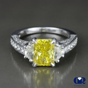 3.34 Carat Radiant Cut Fancy Yellow Diamond Engagement Ring In 14K White Gold - Diamond Rise Jewelry