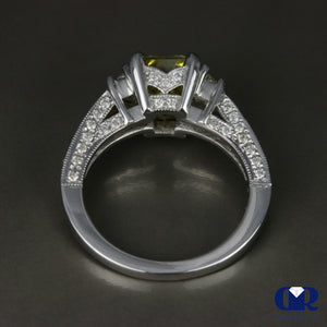 3.34 Carat Radiant Cut Fancy Yellow Diamond Engagement Ring In 14K White Gold - Diamond Rise Jewelry