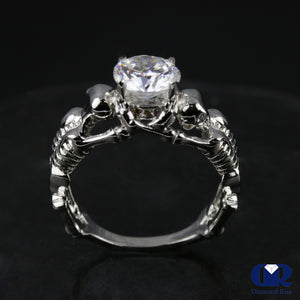 2.51 Carat Round Cut Diamond Skull Solitarie Engagement Ring In 14K White Gold - Diamond Rise Jewelry