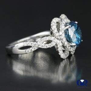 4.03 Carat Round Cut Blue Diamond Twisted Engagement Ring In 18K White Gold - Diamond Rise Jewelry