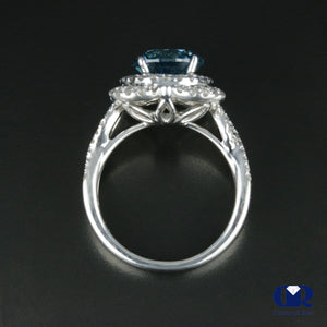 4.03 Carat Round Cut Blue Diamond Twisted Engagement Ring In 18K White Gold - Diamond Rise Jewelry