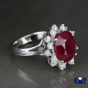 6.67 Carat Oval Ruby & Diamond Cocktail Ring Right Hand Fashion Ring In 14K White Gold - Diamond Rise Jewelry