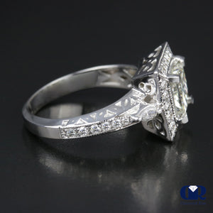 1.91 Carat Princess Cut Diamond Halo Engagement Ring In 14K White Gold - Diamond Rise Jewelry