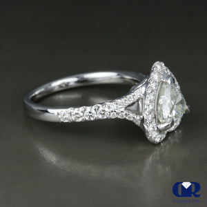 1.73 Carat Heart Shape Diamond Halo Engagement Ring 14k White Gold - Diamond Rise Jewelry