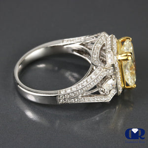 4.74 Carat Fancy Yellow Radiant Cut Diamond Halo Engagement Ring 18K White Gold