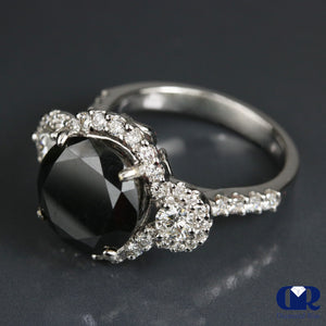 5.02 Carat Black Round Cut Diamond Halo Engagement Ring In 18K White Gold