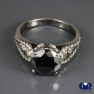 3.35 Carat Black And White Diamond Engagement Ring In 14K Gold