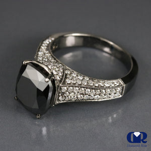 5.87 Carat Cushion Cut Black Diamond In 18K White Gold