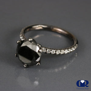 3.08 Carat Black Diamond Engagement Ring In 14K Gold