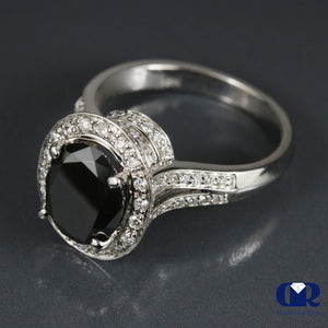 3.11 Carat Over Shape Black Diamond Halo Split Shank Engagement Ring 18K White Gold