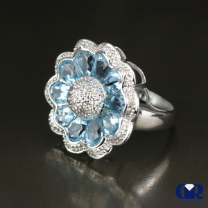 5.50 Ct Blue Topaz & Diamond Cocktail & Right Hand Ring In 18K White Gold - Diamond Rise Jewelry