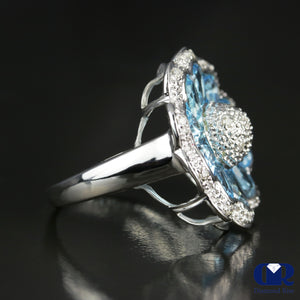 5.50 Ct Blue Topaz & Diamond Cocktail & Right Hand Ring In 18K White Gold - Diamond Rise Jewelry