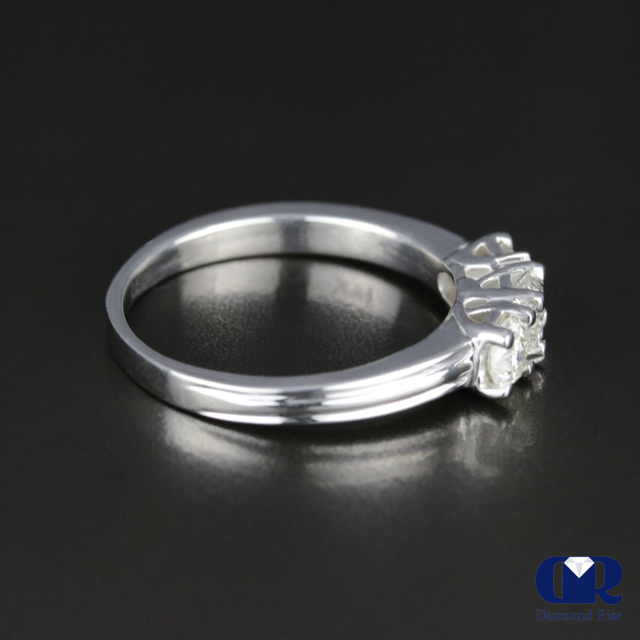 0.70 Carat Round Cut Diamond Three Stone Engagement Ring In 14K White Gold - Diamond Rise Jewelry
