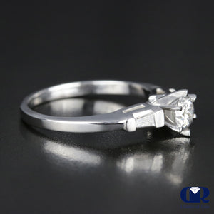 0.52 Carat Round Cut Diamond Engagement Ring In 14K White Gold - Diamond Rise Jewelry