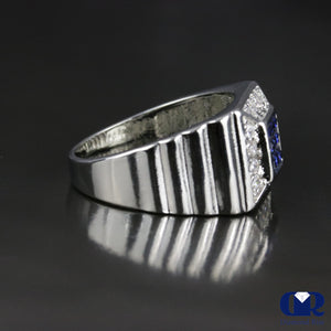 14K White Gold Men's Diamond & Sapphire Pinky Ring - Diamond Rise Jewelry