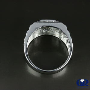 14K White Gold Men's Diamond & Sapphire Pinky Ring - Diamond Rise Jewelry