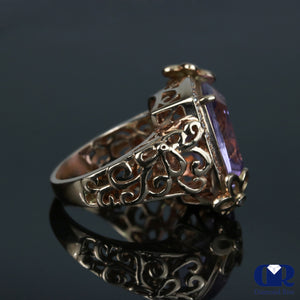 Large Diamond & Amethyst Cocktail Ring In 14K Rose Gold - Diamond Rise Jewelry