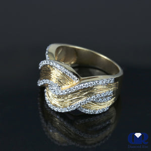 Diamond Hammer Wave Shaped Wedding Ring In 14K Gold - Diamond Rise Jewelry