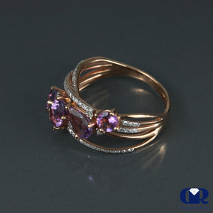 Diamond & Pink Amethyst Cocktail Ring In 14K Rose Gold - Diamond Rise Jewelry