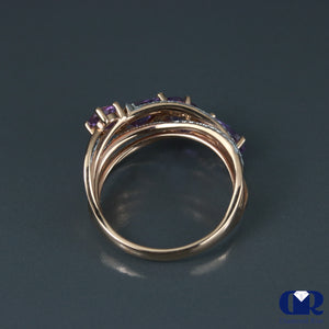 Diamond & Pink Amethyst Cocktail Ring In 14K Rose Gold - Diamond Rise Jewelry