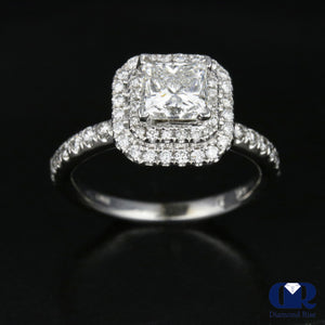 1.56 Carat Princess Cut Diamond Double Halo Engagement Ring In 14K White Gold - Diamond Rise Jewelry